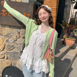 针织开衫 新款 绿色薄款 外套外搭女2025夏季 小上衣 防晒罩衫 打底长袖