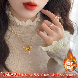 加绒蕾丝花边半高领打底衫女内搭2025秋冬新款高级感磨毛加厚上衣