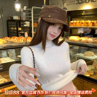 龙妹白色半高领加绒打底衫女可外穿内搭毛衣2026春季新款针织上衣