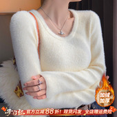 针织内搭打底上衣 白色修身 加绒加厚圆领毛衣女秋冬季 保暖2026新款