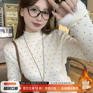 白色半高领加绒加厚毛衣女内搭打底衫2026冬季新款木耳边针织上衣