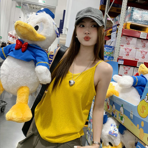 龙妹家黄色竹节棉亚麻吊带背心女夏外穿新款宽松大码内搭无袖上衣