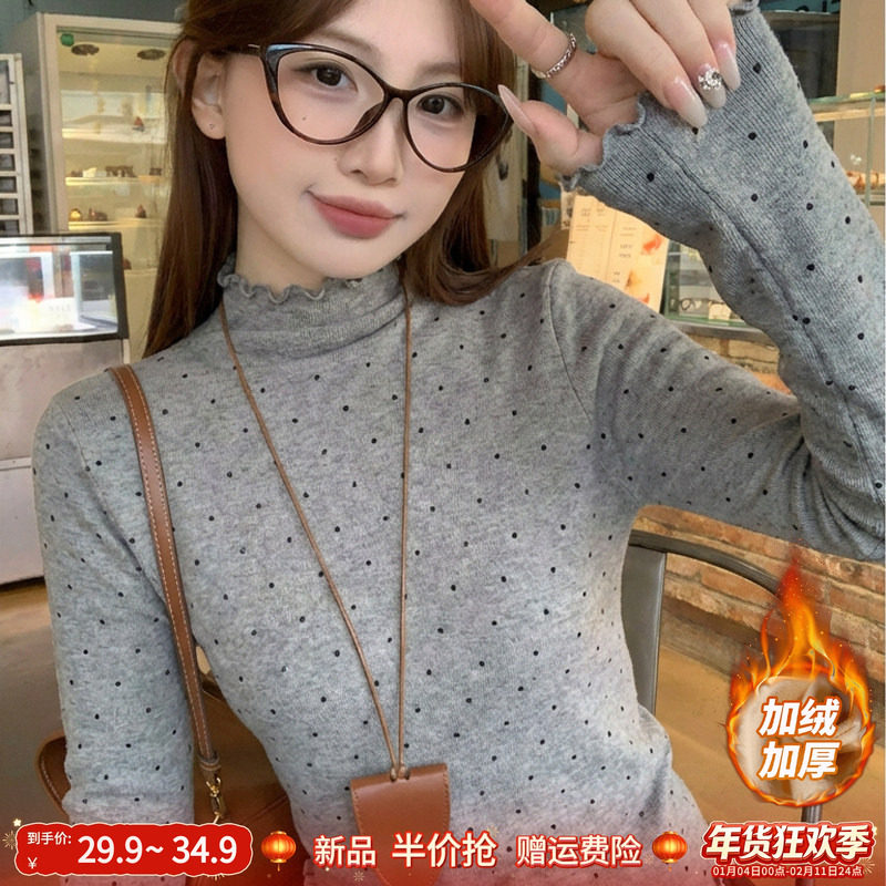 龙妹灰色波点半高领加绒加厚打底衫女内搭毛衣2026冬新款针织上衣,女装/女士精品,毛针织衫,淘宝优惠券,粉丝福利购,淘宝优惠卷