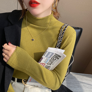 洋气内搭长袖 秋冬季 毛衣白色针织上衣 女2025新款 绿色半高领打底衫