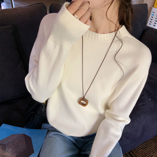 白色加厚针织羊绒打底衫毛衣女内搭2025新款冬季韩系穿搭气质上衣