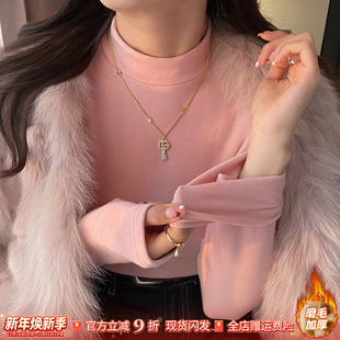 加绒加厚上衣 新款 龙妹家粉色半高领磨毛打底衫 女内搭2025年秋冬季