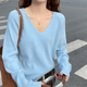 内搭春秋蓝色低领上衣 打底衫 V领毛衣女慵懒风宽松针织衫 2026新款