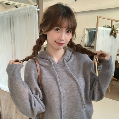 【灰色连帽卫衣】慵懒风针织外套