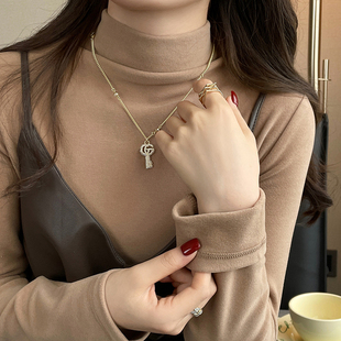 半高领双面德绒打底衫女春秋季内搭修身2026新款加绒加厚保暖上衣