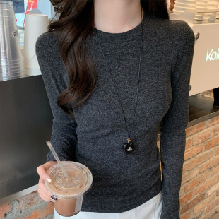 龙妹家灰色磨毛加绒打底衫女士内搭2026春秋新款长袖T恤加厚上衣