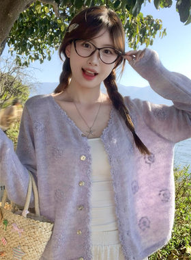 圆领羊毛针织开衫外套女薄款上衣