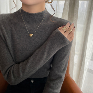 高级半高领毛衣长袖 秋冬季 洋气上衣 女内搭2025新款 灰色针织打底衫