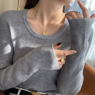 龙妹家灰色毛衣打底衫女内搭2025新款冬季穿搭韩系高级感针织上衣