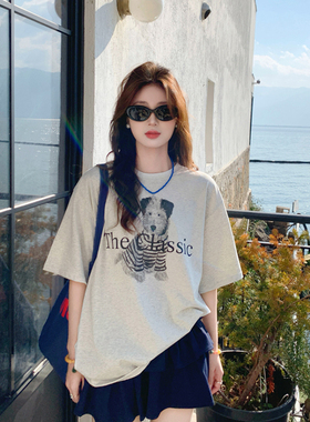 白色圆领美式oversize短袖T恤女2026春夏季新款宽松半袖大码上衣