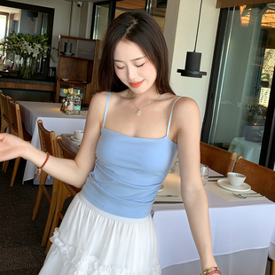 龙妹家蓝色小吊带胸垫一体女内搭2026夏新款 外穿打底绝美背心上衣