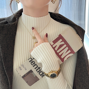 半高领毛衣打底衫女秋冬2025新款加厚白色内搭高级感针织洋气上衣