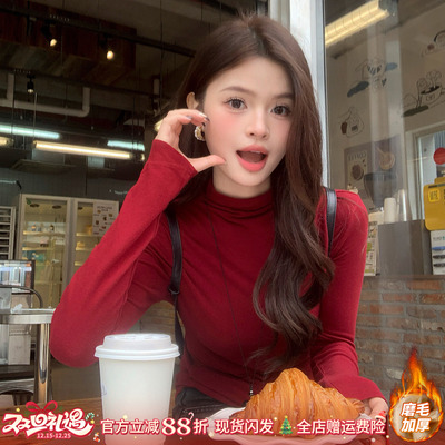 秋冬新款磨毛打底衫女内搭女上衣