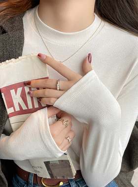 白色圆领打底衫女秋冬内搭2025新款长袖T恤高级感修身小立领上衣