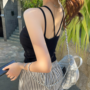 黑色美背吊带背心内搭女夏季 上衣 2025新款 外穿带胸垫一体打底短款