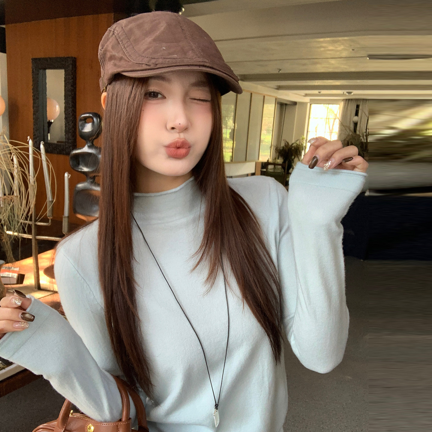 【卷边半高领打底衫】软糯针织衫