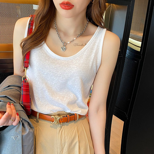 白色棉麻小背心2026春夏新款女高级西装内搭打底吊带宽松上衣外穿