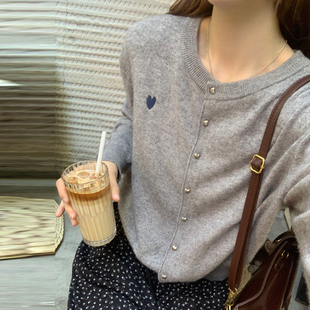 韩系氛围感上衣 外穿2025早秋新款 龙妹家灰色针织开衫 毛衣外套女款