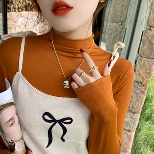 半高领修身长袖t恤女2026春夏季新款纯色打底衫内搭洋气立领上衣