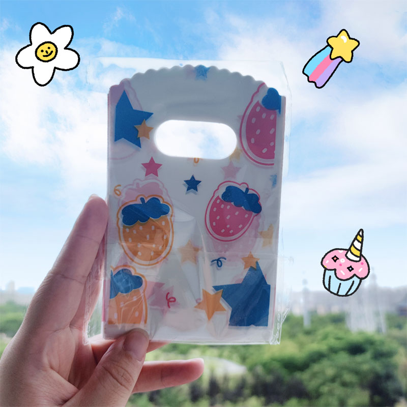 小迷你文具礼品袋 可爱草莓花熊橡皮口红饰品耳钉收纳 塑料包装袋