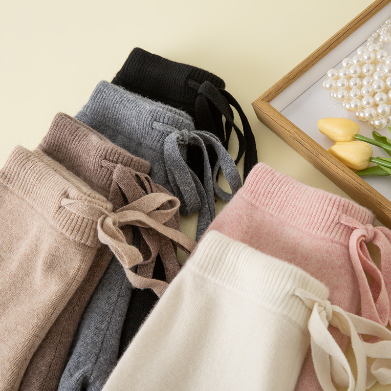 气质云朵裤女秋冬100%澳洲纯羊毛裤外穿针织拖地裤高腰垂感阔腿裤