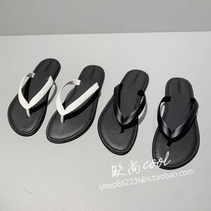 欧洲站真皮女鞋2024夏季爆款小牛皮夹趾网红百搭款平底人字拖鞋