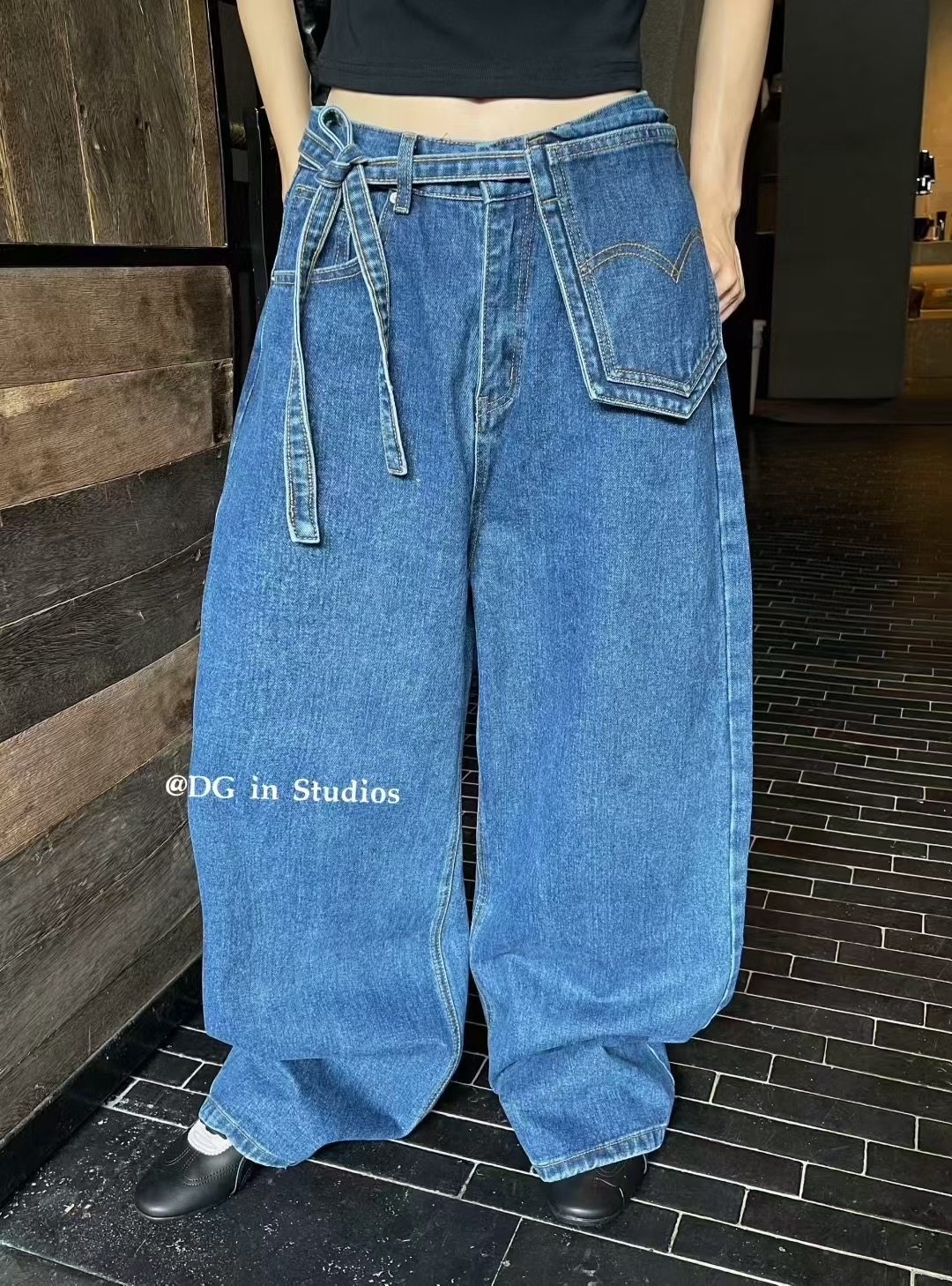 十三行DG正版 早秋新款百搭洋气腰包阔腿牛仔裤女