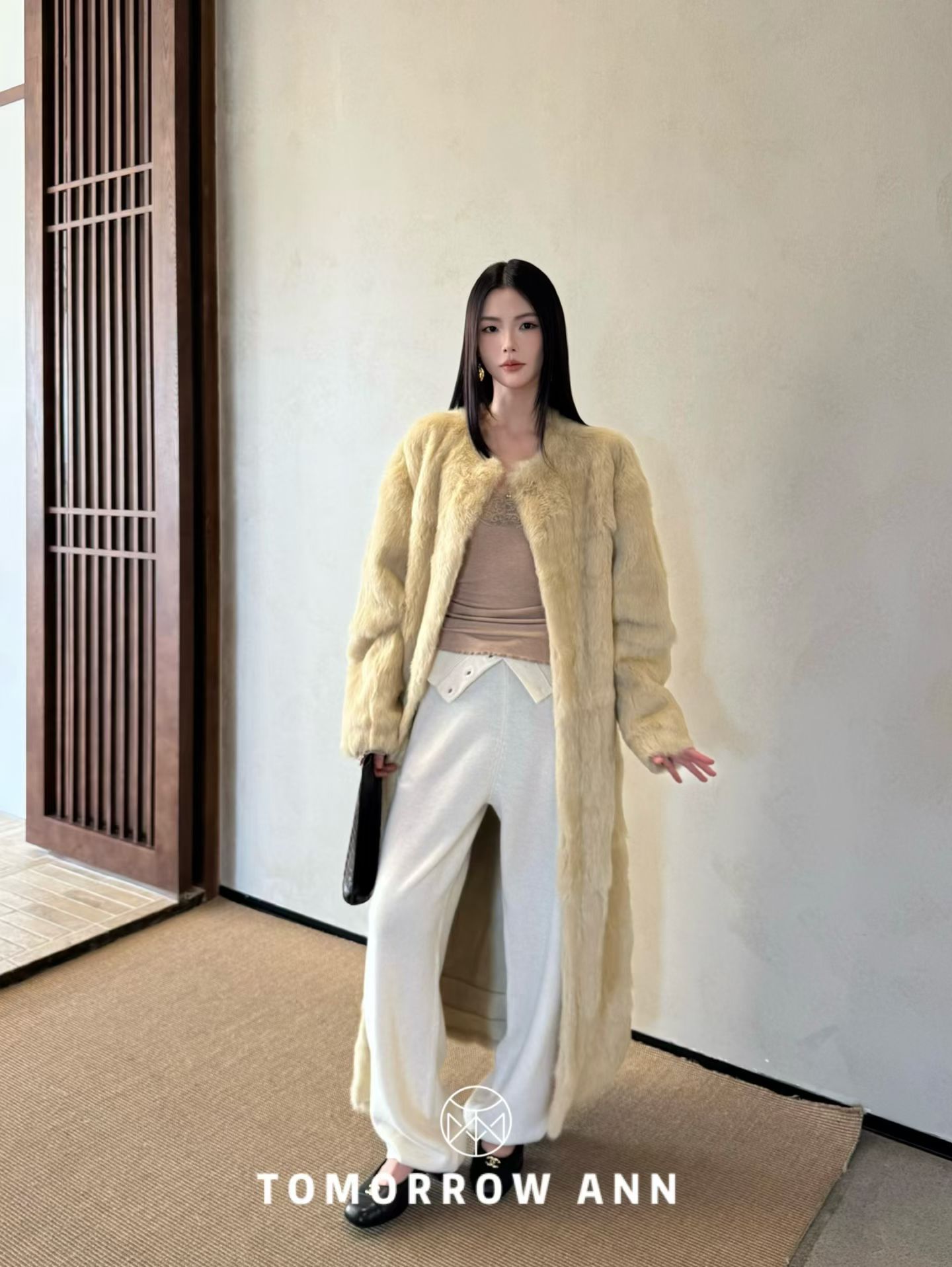 TOMORROW ANN正版冬季新款 真兔毛长款皮草外套女