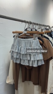 谢欧奈实体店早春新款 很洋气的灰色蛋糕裙小短裙女 松紧腰