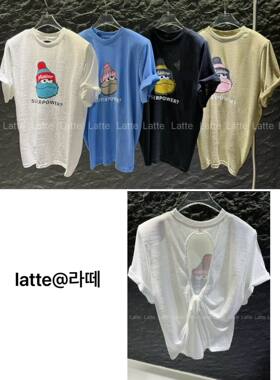 LATTE正版夏季新款 图案很可爱的后背纽结露背宽松短袖T恤女