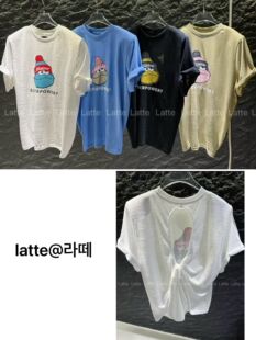 LATTE正版夏季新款 图案很可爱的后背纽结露背宽松短袖T恤女