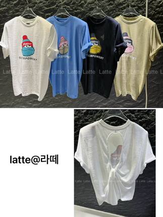 LATTE正版夏季新款 图案很可爱的后背纽结露背宽松短袖T恤女