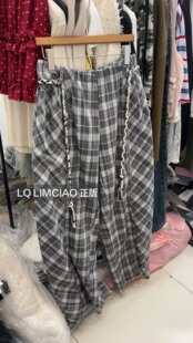 LQ LIMCIAO正版新款 灰色格子有一点弯刀感觉的休闲裤女 配腰带