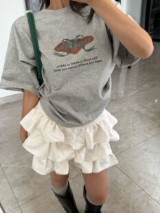 T恤女 灰色短袖 模特自留春夏新款 小蝴蝶结感觉