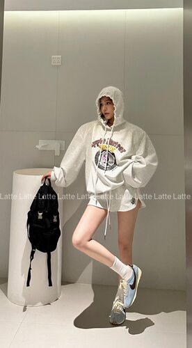 LATTE正品早秋新款 宽松连帽卫衣加短裤休闲套装女