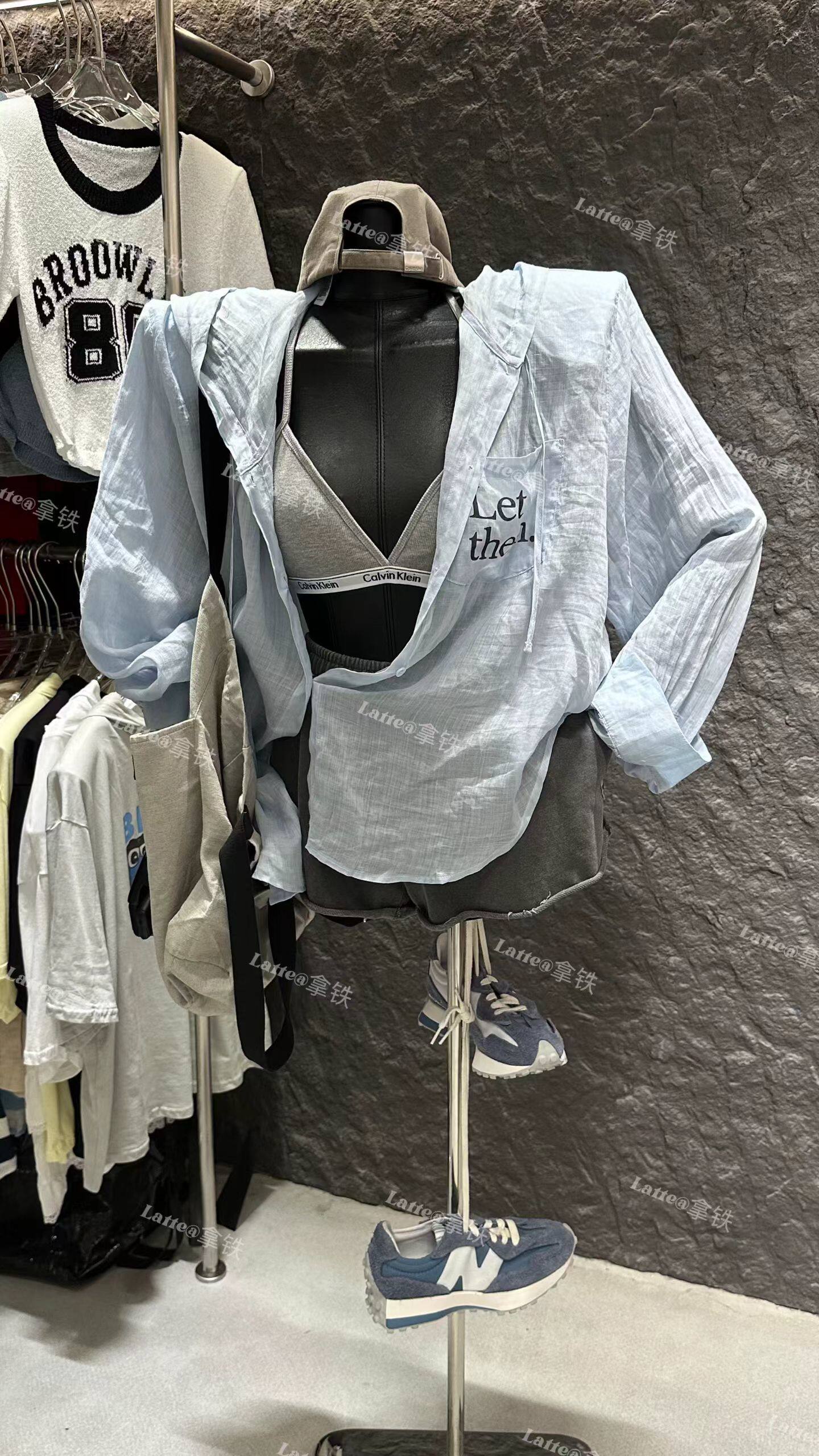 LATTE正版夏季新款 很薄的连帽宽松衬衫外套女