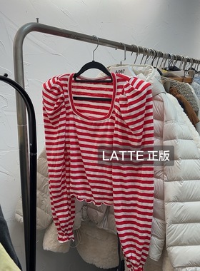 LATTE正版新款 红色条纹打底衫T恤女