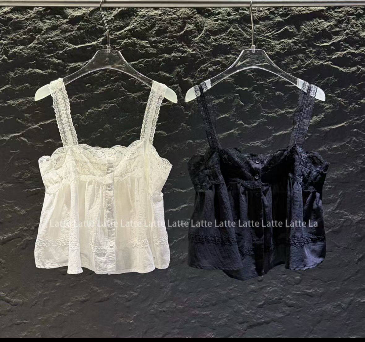 LATTE正版夏季新款 可叠穿短款蕾丝吊带女