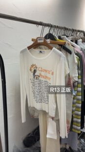 R13正版夏季新款 很可爱的图案字母白色长袖T恤女