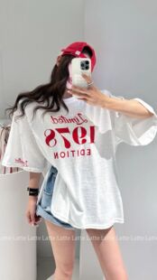 LATTE正版夏季新款 简单字母宽松短袖垫肩T恤女