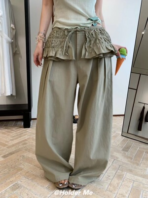HOLDER ME正版夏季新款 抽绳屁帘两件套阔腿裤休闲裤女