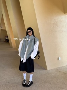 十三行DG正版 早秋新款宽松慵懒百搭纯色皮衣马甲女