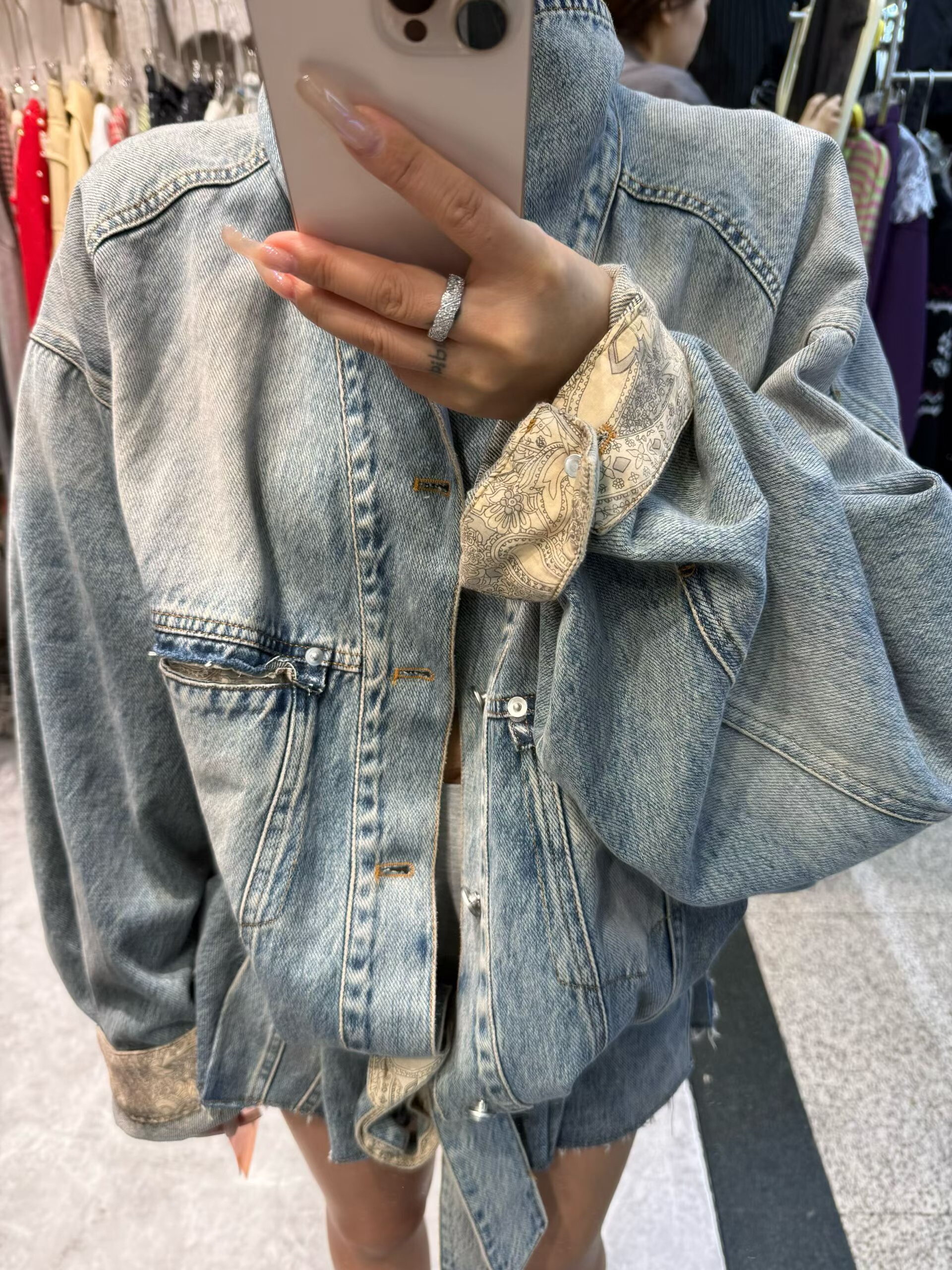 模特自留秋季新款 袖口卷边宽松洋气牛仔外套女