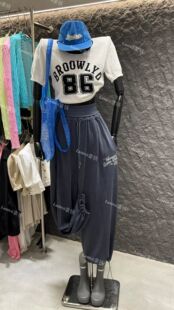 LATTE正版夏季新款 简单字母舒服可翻边薄款卫裤休闲裤女