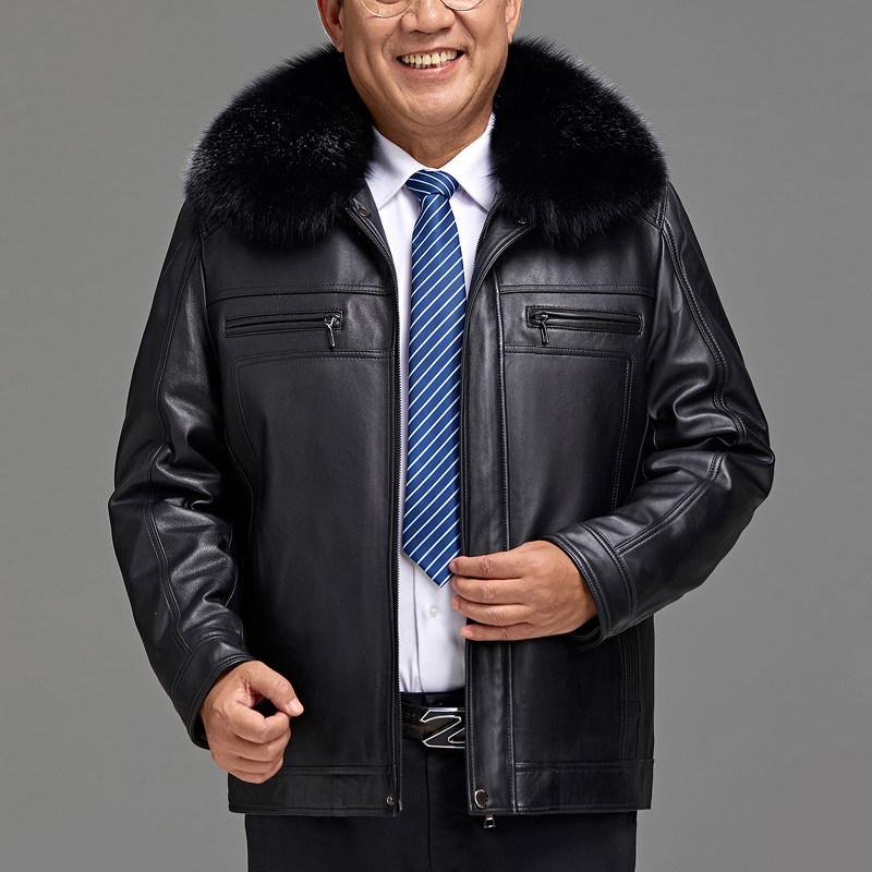 冬装海宁头层绵羊皮真皮皮衣男士中老年男装皮草男夹克款加厚外套