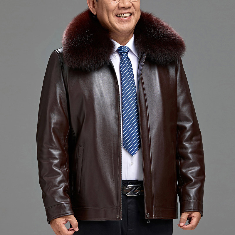 冬装爸爸装真皮皮衣男士皮夹克中老年绵羊皮草狐狸毛领貂皮外套男